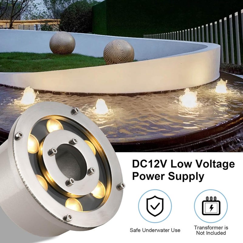 RSN LED Fountain Light LED Underwater Pond Lights Warm White DC12V IP68 Waterproof Submersible Light for Garden Fountain Pond - Image 4